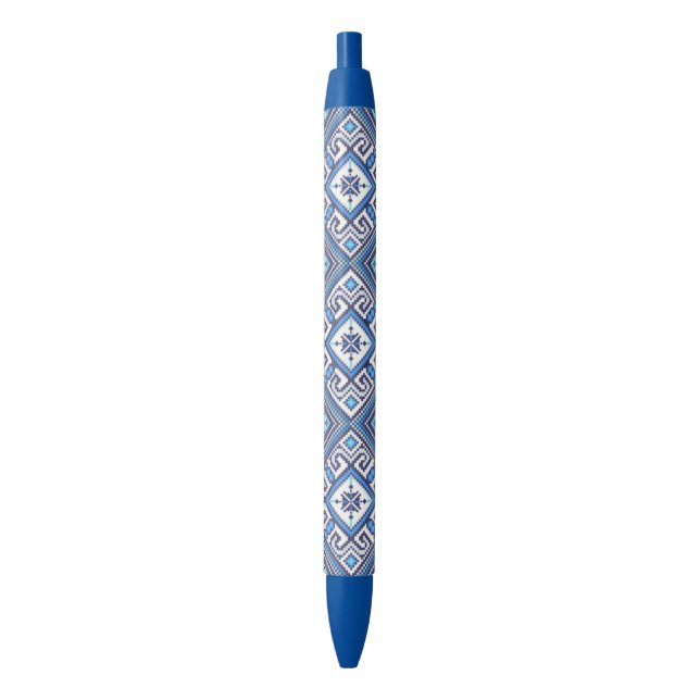 Blue Inked Pen with Ukrainian Embroidery (Front Vertical)