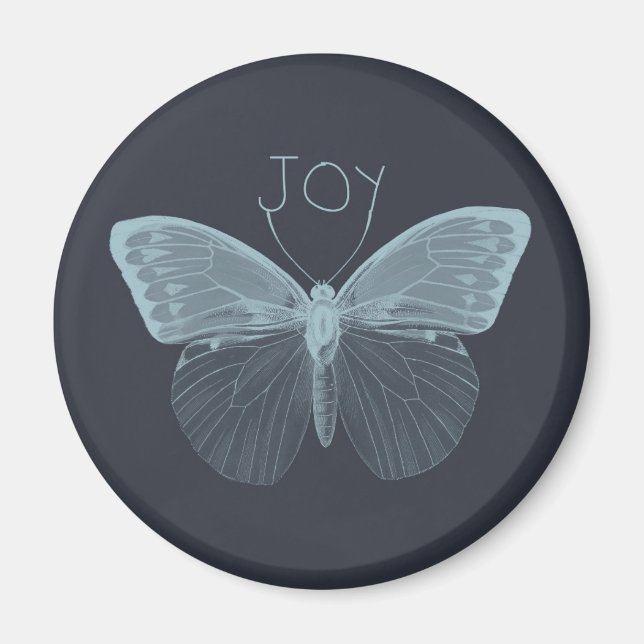 Blue Inspirational Joy Butterfly Magnet (Front)