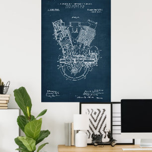 Blue   Internal Combustion Engine Patent Poster