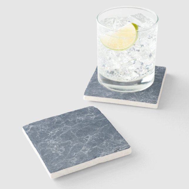 Blue Intricate Marble Texture Pattern Drinkware Stone Coaster (Side)