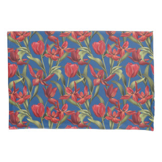 Blue Iolite background with Red Tulips Pillowcase