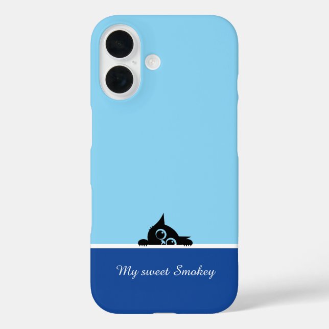Blue iPhone Case with Cute Kitten Design (Back)