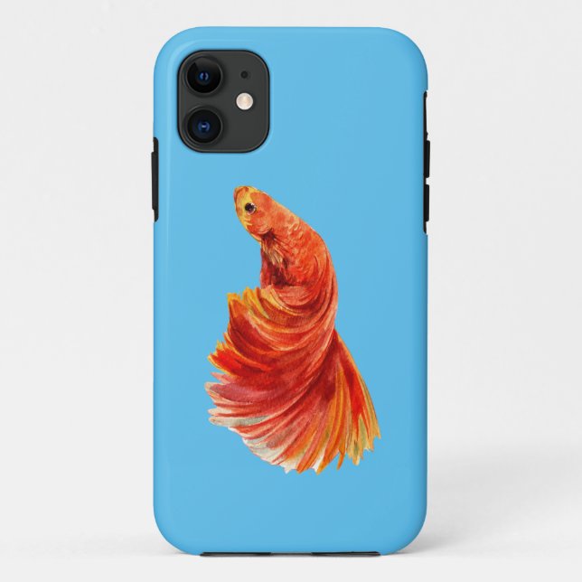 blue iPhone case with red fish (Back)