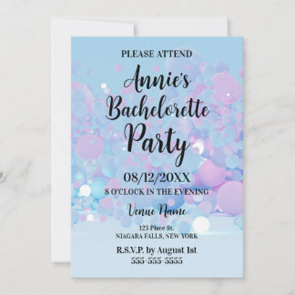 Blue Iridescent Circles Bachelorette Party Invitation