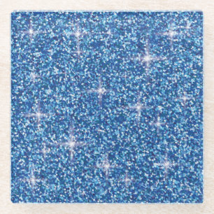 Blue iridescent glitter glass coaster