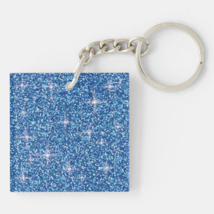 Blue iridescent glitter key ring