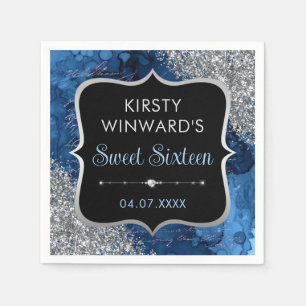 Blue Iridescent Glitter Mermaid Letters Sweet 16 Napkin