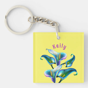 Blue Iridescent Holographic Calla Lilies Key Ring