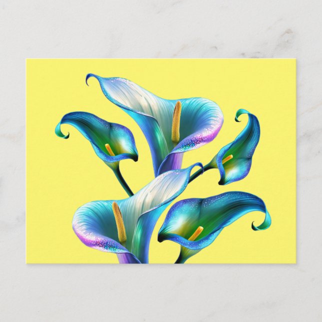 Blue Iridescent Holographic Calla Lilies Postcard (Front)
