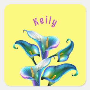 Blue Iridescent Holographic Calla Lilies Square Sticker