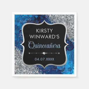Blue Iridescent Mermaid Letters Quinceanera Napkin