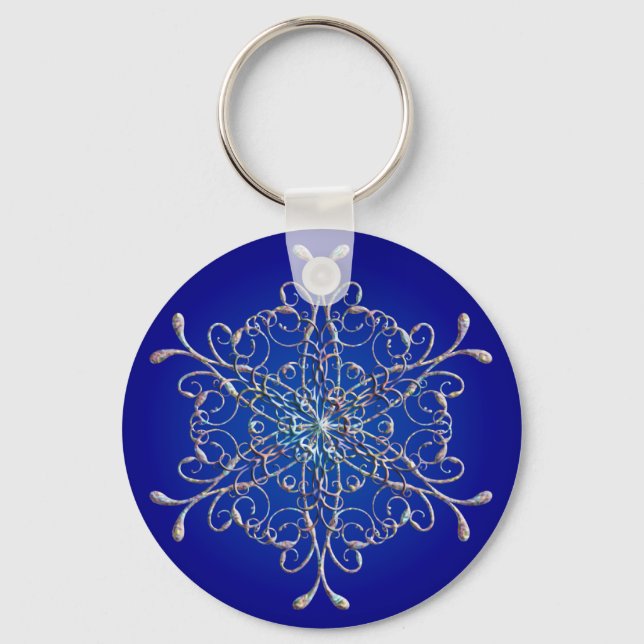 Blue Iridescent Snowflake Keychain (Front)