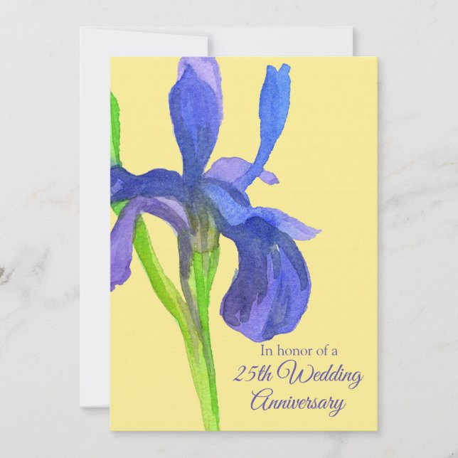 Blue Iris 25th Wedding Anniversary Party Invitation (Front)