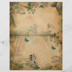 Blue Iris and butterfly Vintage