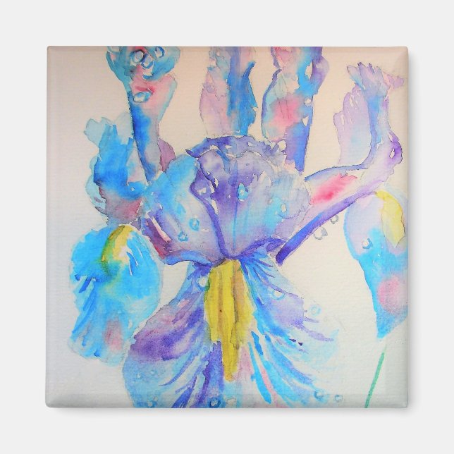 Blue Iris Art floral Watercolor Design Magnet (Front)
