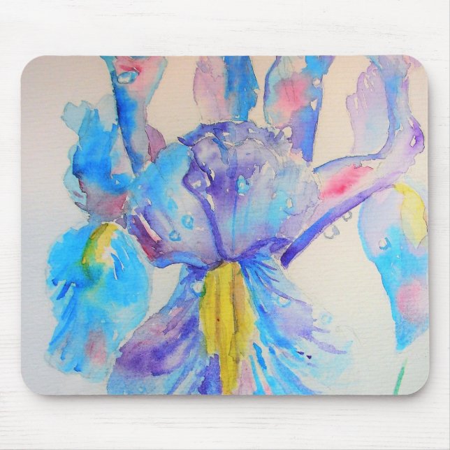 Blue Iris Art floral Watercolor Design Mouse Mat (Front)