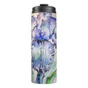 Blue Iris Art floral Watercolor Flower Art Thermal Tumbler