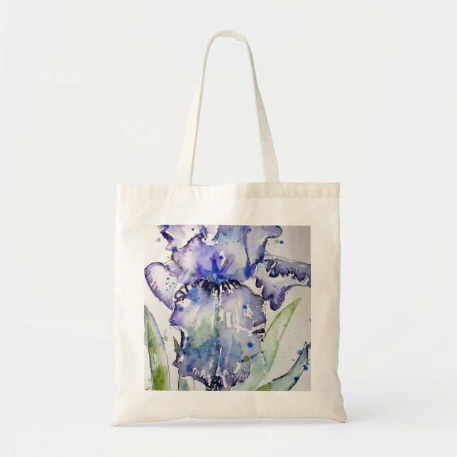 Blue Iris Art floral Watercolor Flower Art Tote Bag (Front)
