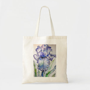 Blue Iris Art floral Watercolor Flower Art Tote Bag
