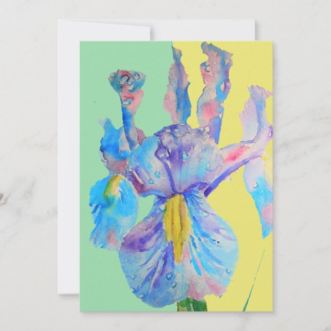Blue Iris Art Watercolour Birthday Invitation (Front)