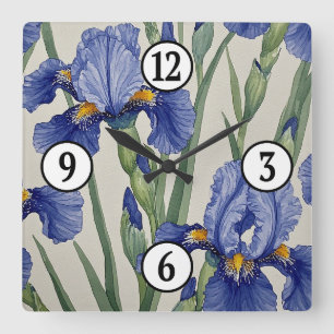 Blue Iris Blossoms Square Wall Clock