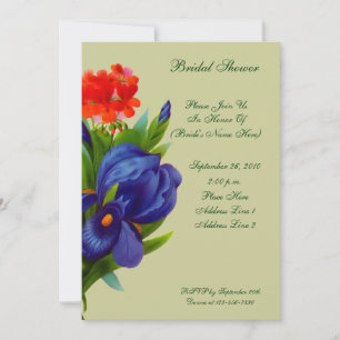 Blue Iris Bouquet Floral Bridal Shower Invite