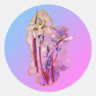 Blue Iris Floral Art Distressed Classic Round Sticker