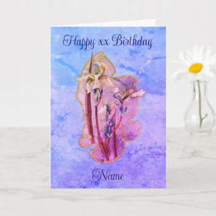 Blue Iris Floral Art Personalised Birthday  Card