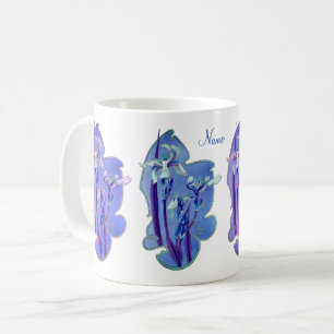 Blue Iris Floral Art Personalised Coffee Mug