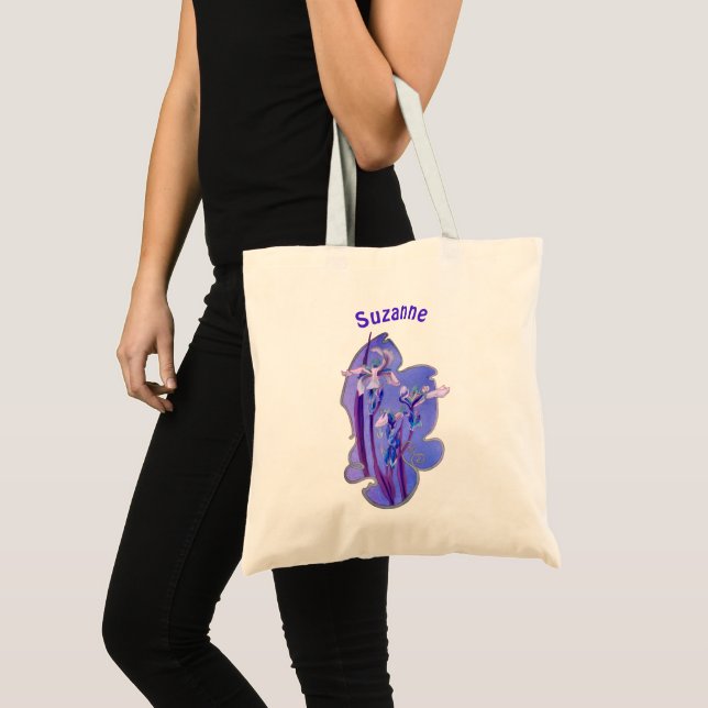 Blue Iris Floral Art Personalised Tote Bag (Front (Product))