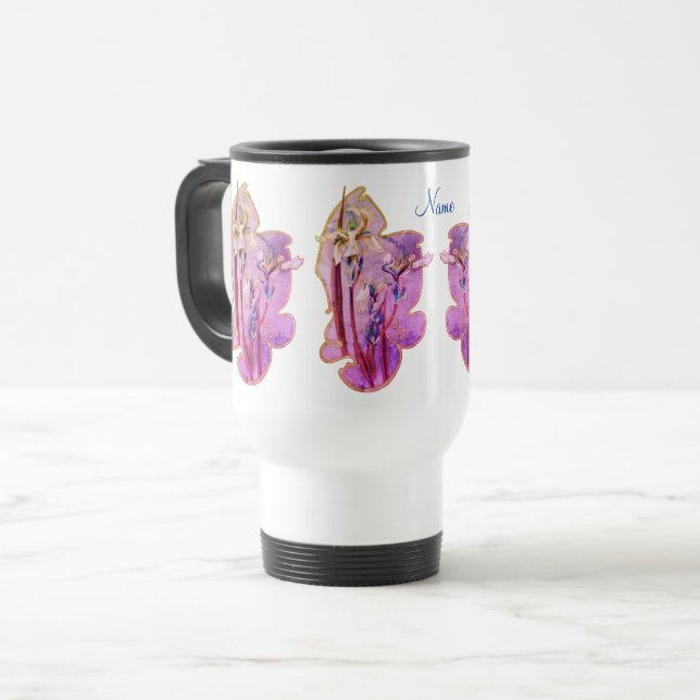 Blue Iris Floral Art Personalised  Travel Mug (Front Left)