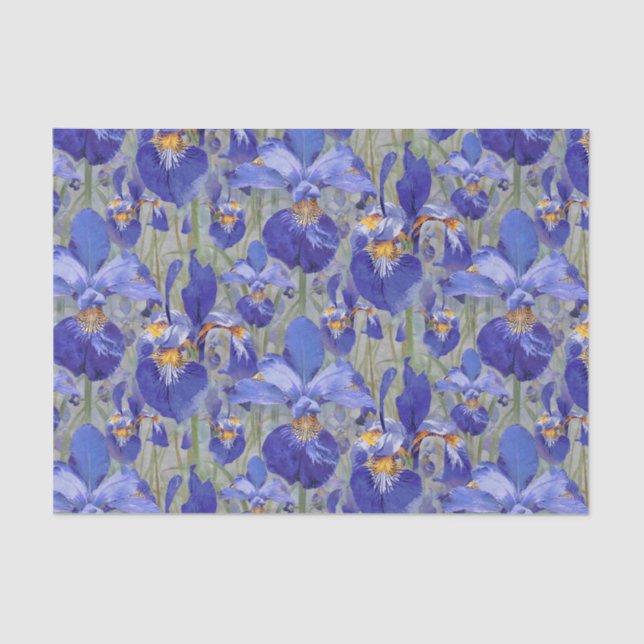 Blue Iris Floral Pattern Tissue Paper (Front)