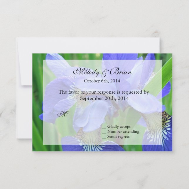 blue iris floral rsvp card, wedding invitations. card (Front)