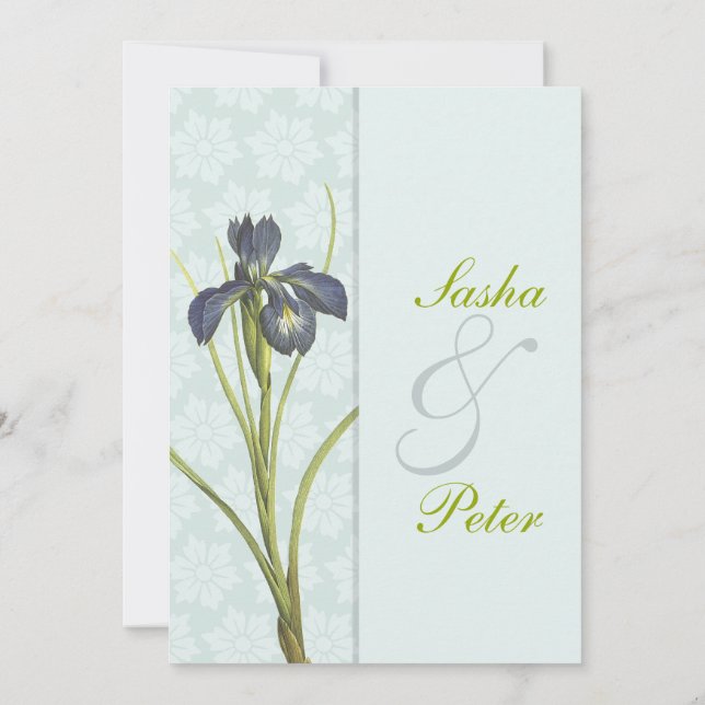 Blue Iris Floral Wedding Invitation (Back)