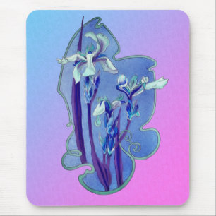 Blue Iris Flower Art Mouse Mat