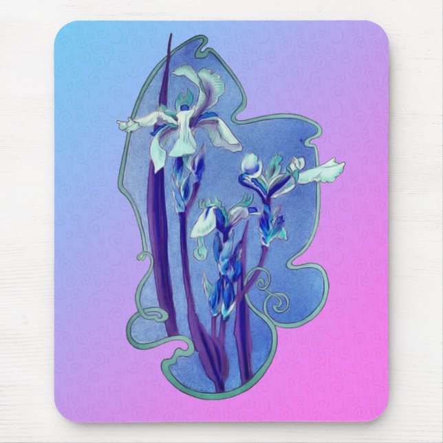 Blue Iris Flower Art Mouse Mat (Front)