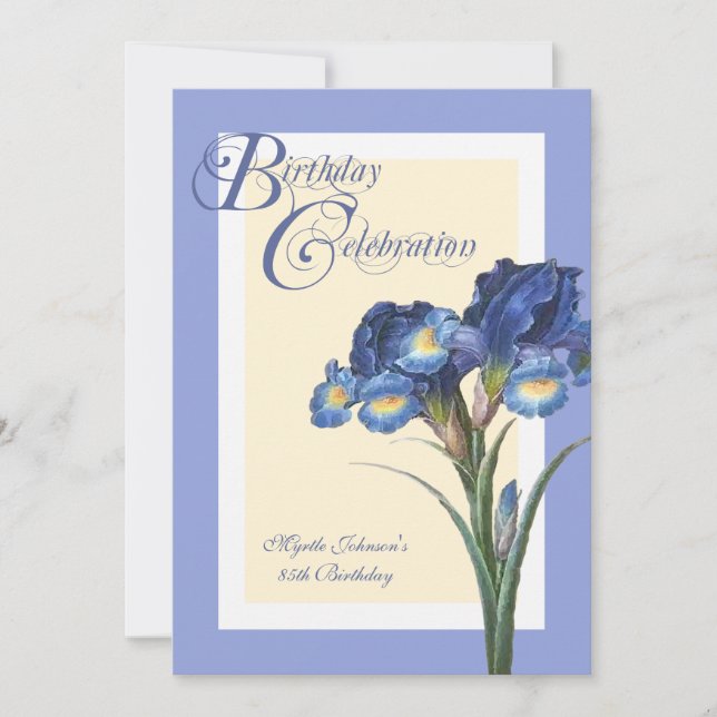 Blue Iris Flower Birthday Celebration Invitation (Front)