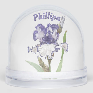 Blue Iris Flower Botanical Art Personalised Snowglobe