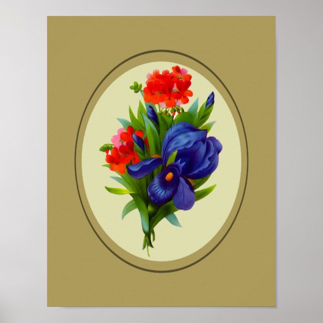 Blue Iris Flower Bouquet Floral Art  Poster (Front)
