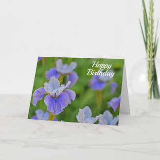 Blue Iris Flower Elegant Happy Birthday Card