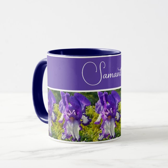 Blue Iris Flower Floral Womans Name Mug (Front Left)