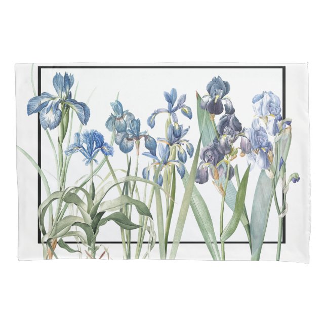 Blue Iris Flower Garden Leaves Redoute Pillowcase (Front)