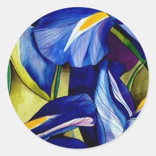 Blue Iris flower original watercolor art painting Classic Round Sticker