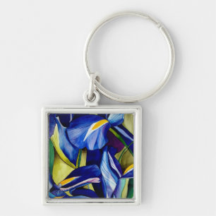 Blue Iris flower original watercolor art painting Key Ring