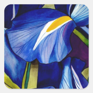 Blue Iris flower original watercolor art painting Square Sticker
