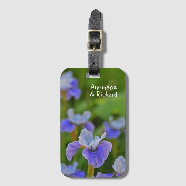 Blue Iris Flower Portrait Personalised Luggage Tag (Front Vertical)