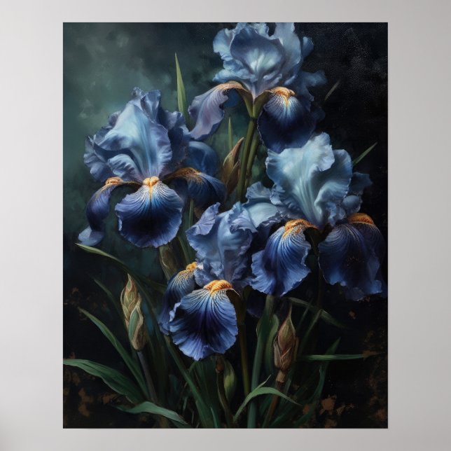 Blue Iris Flowers Art Print Poster (Front)