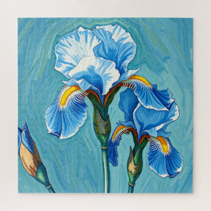 Blue Iris Flowers Artistic Pattern Jigsaw Puzzle