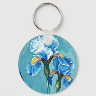 Blue Iris Flowers Artistic Pattern Key Ring
