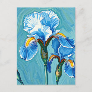 Blue Iris Flowers Artistic Pattern Postcard